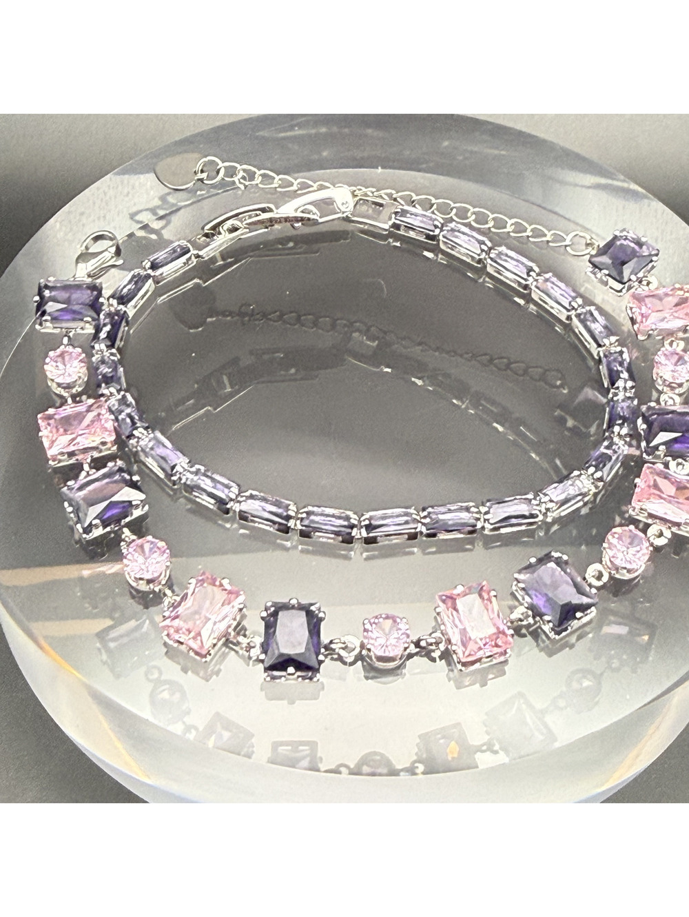 candy+clover pink and amethyst crystal silver plated bracelet stack